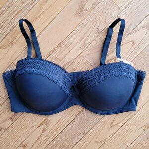 NWT La Vie En Rose Push-Up Strapless Demi Bra Navy Blue Size 38D